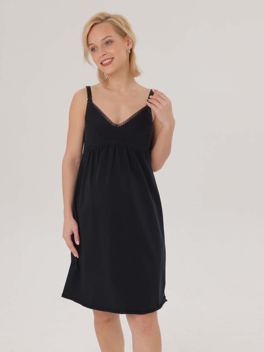 Сорочка в роддом ночнушка для беременных и кормящих черный