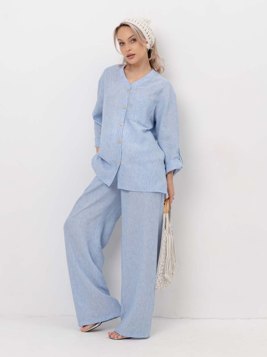 Костюм летний для беременных и кормящих туника брюки голубой
