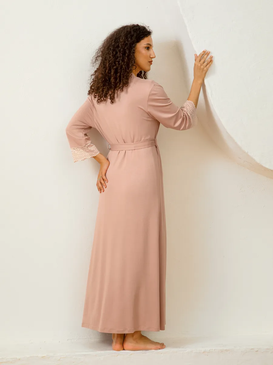 Костюм для беременных халат и сорочка в роддом для кормящих бежевый