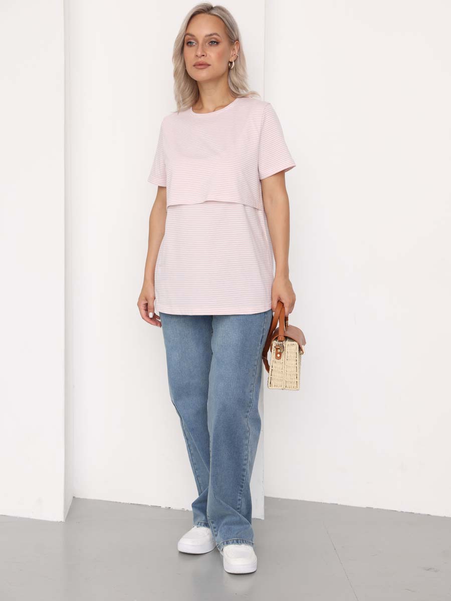 Футболка для беременных и кормящих 73301 белый/бежевый