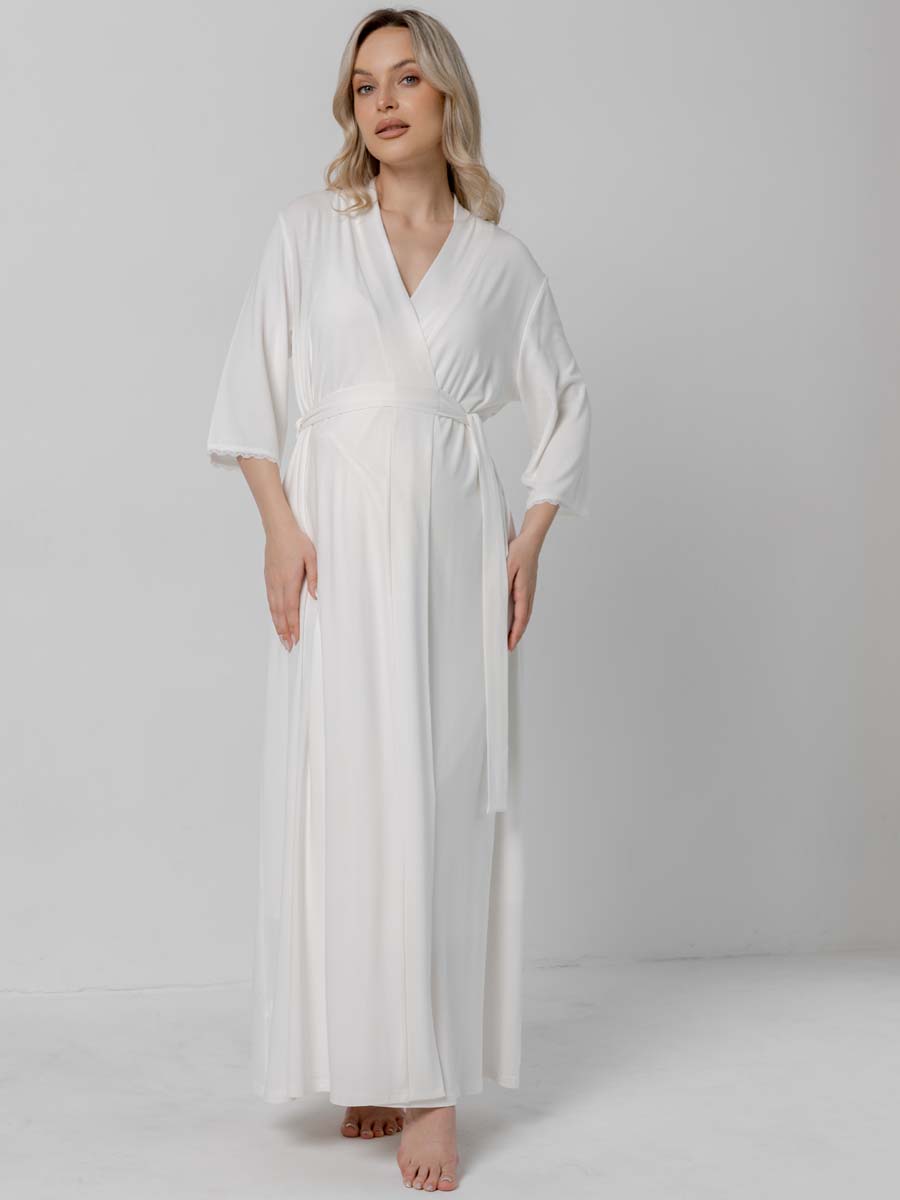 Костюм для беременных халат и сорочка в роддом для кормящих молочный