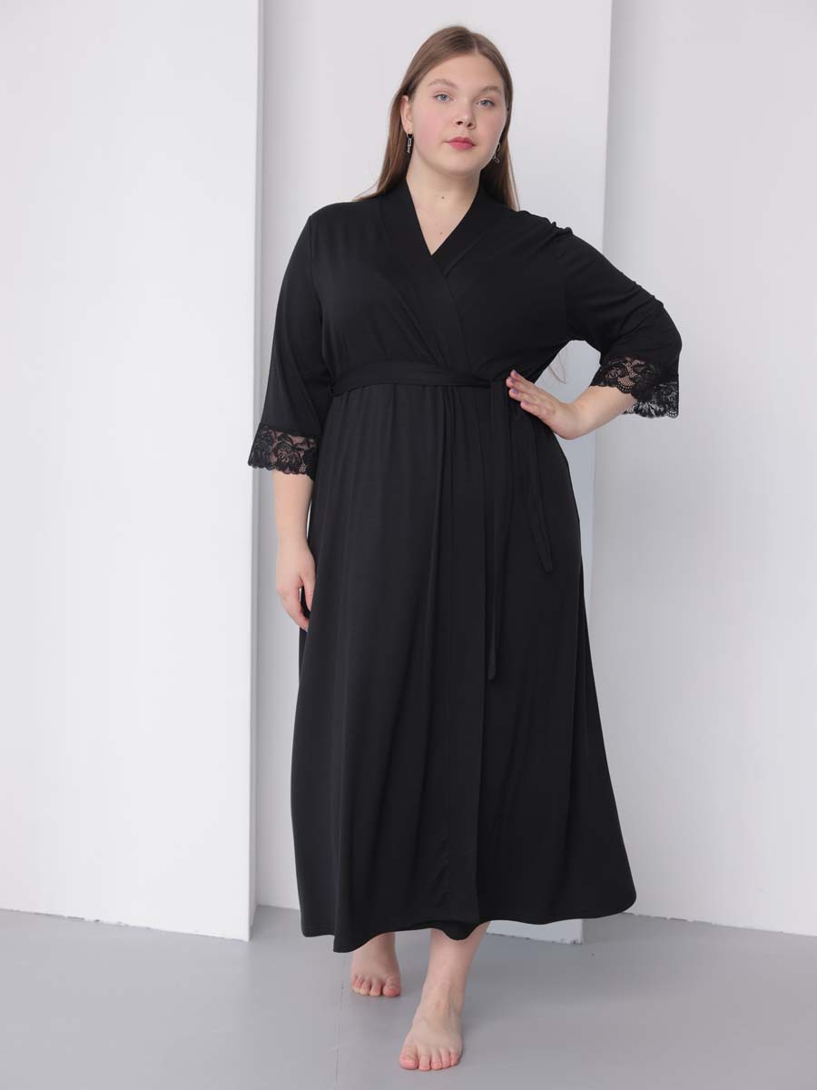 Халат с сорочкой большие размеры черный