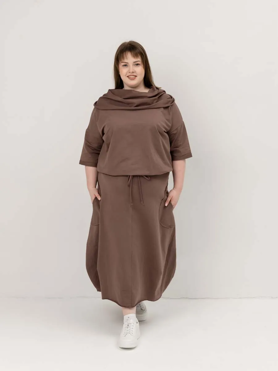 Платье для беременных длинное повседневное в офис plus size мокко