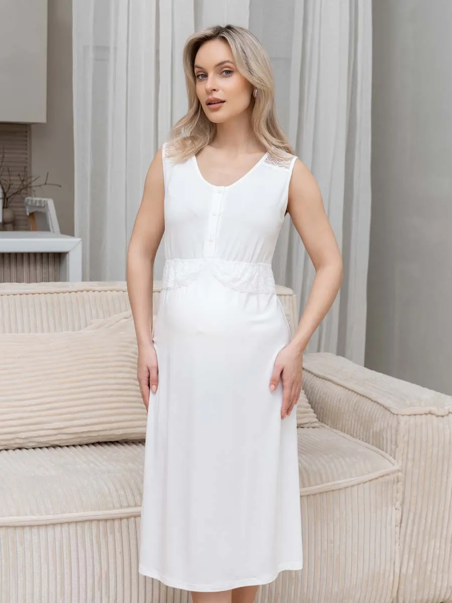 Ночная сорочка в роддом для беременных и кормления молочный