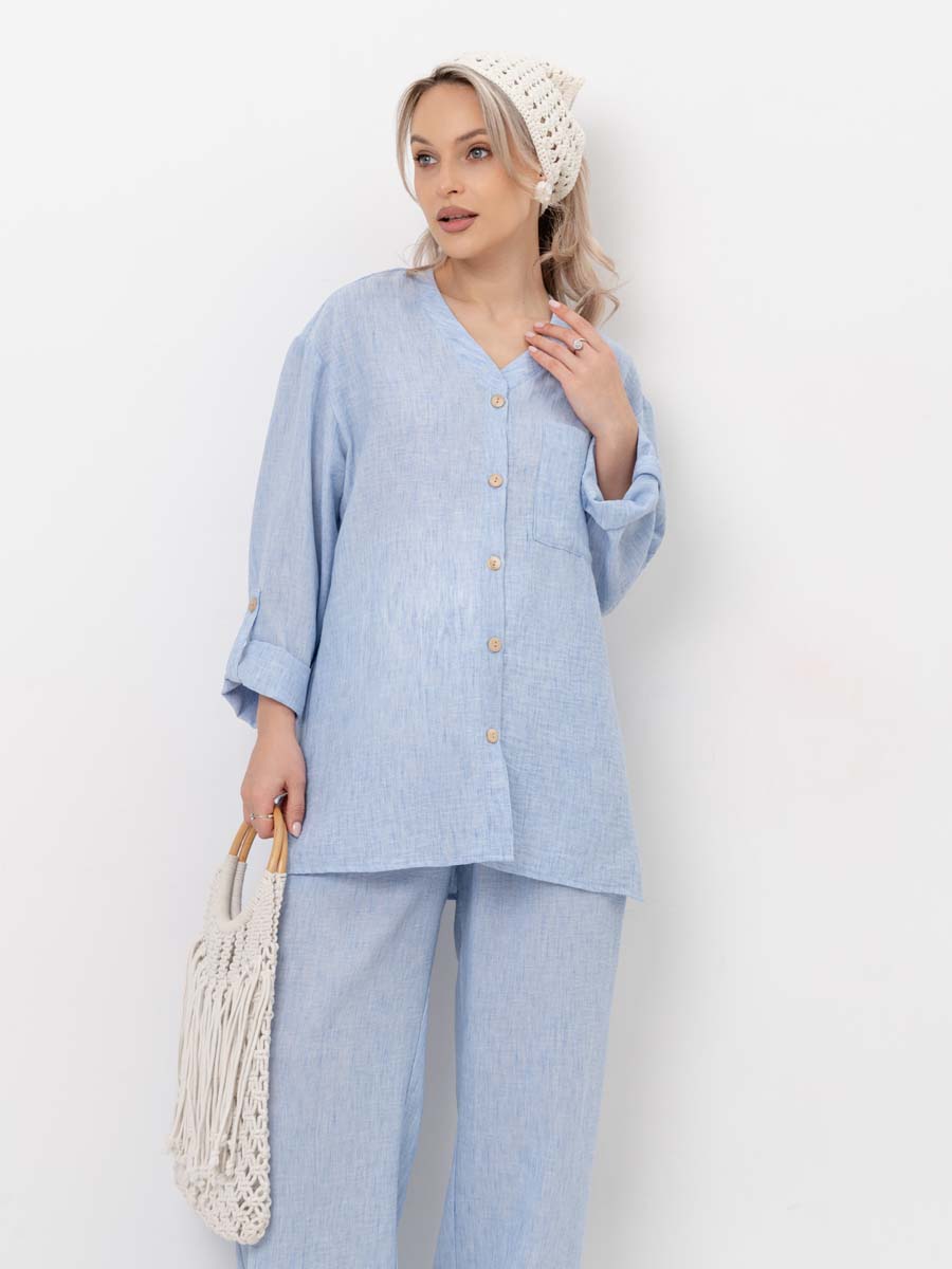 Костюм летний для беременных и кормящих туника брюки голубой