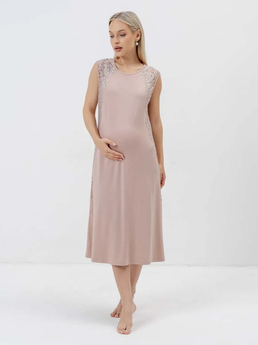 Ночная сорочка в роддом для беременных бежевый