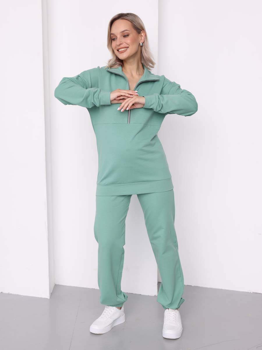 Костюм для беременных и кормящих трикотажный с брюками оливковый/зеленый