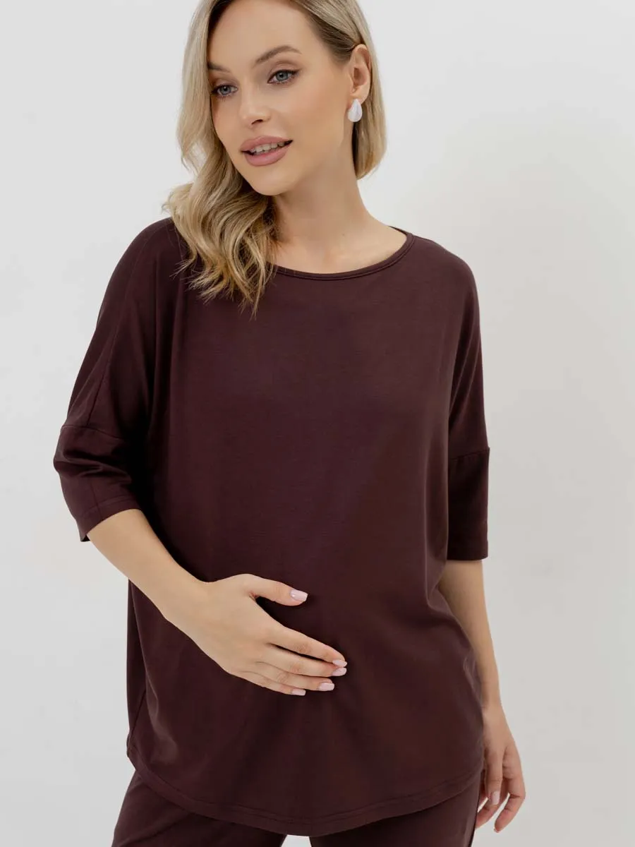 Костюм домашний с брюками и футболкой для беременных шоколад