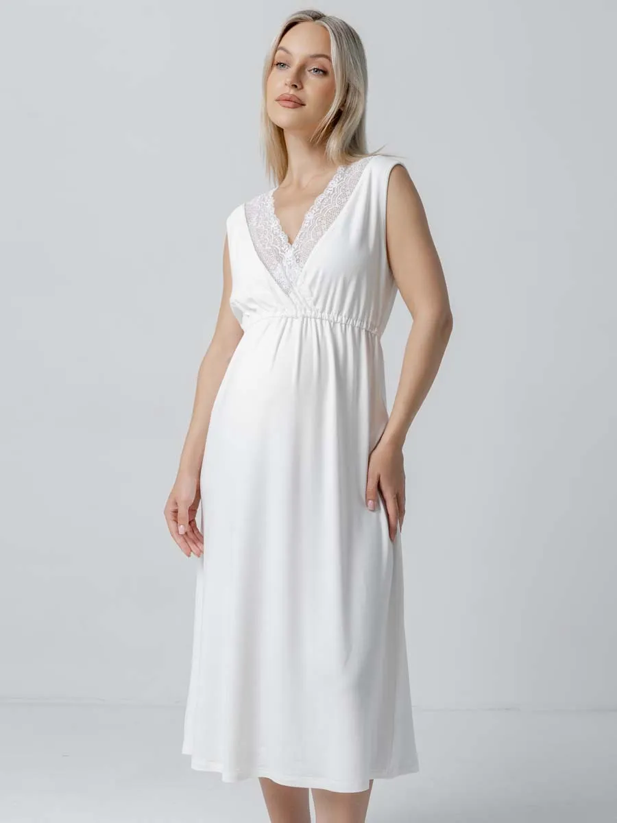 Костюм для беременных халат и сорочка в роддом для кормящих молочный