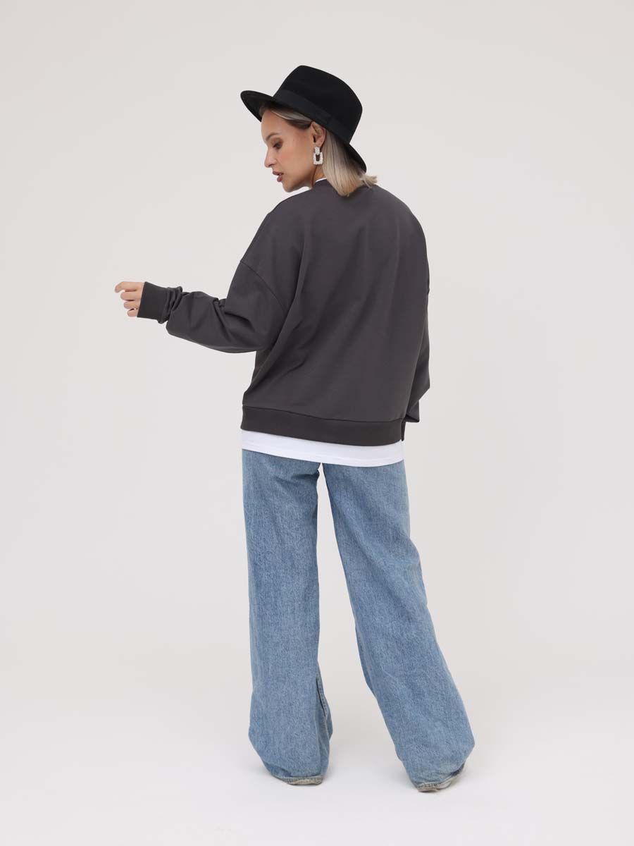 Джемпер женский оверсайз 69714 лонгслив антрацитовый/белый