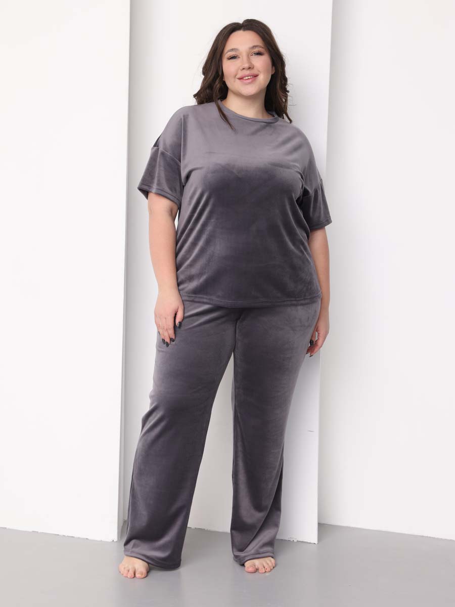 Костюм домашний велюровый с брюками палаццо 46031 темно-серый