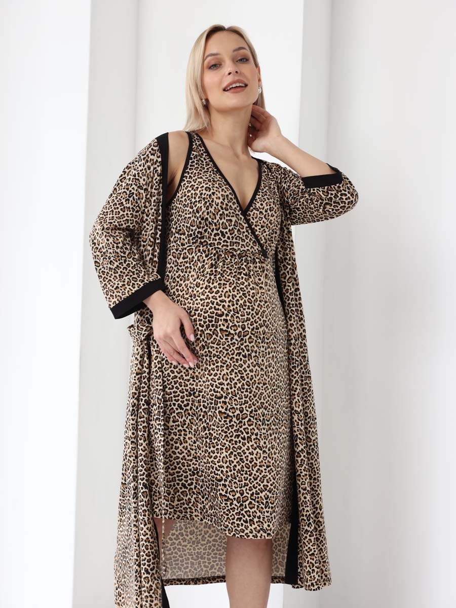 Комплект для беременных и кормящих халат с сорочкой 20932 коричневый/черный