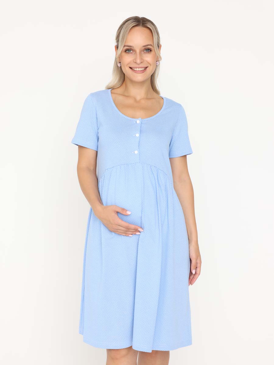 Сорочка в роддом ночнушка для беременных и кормящих голубой/белый