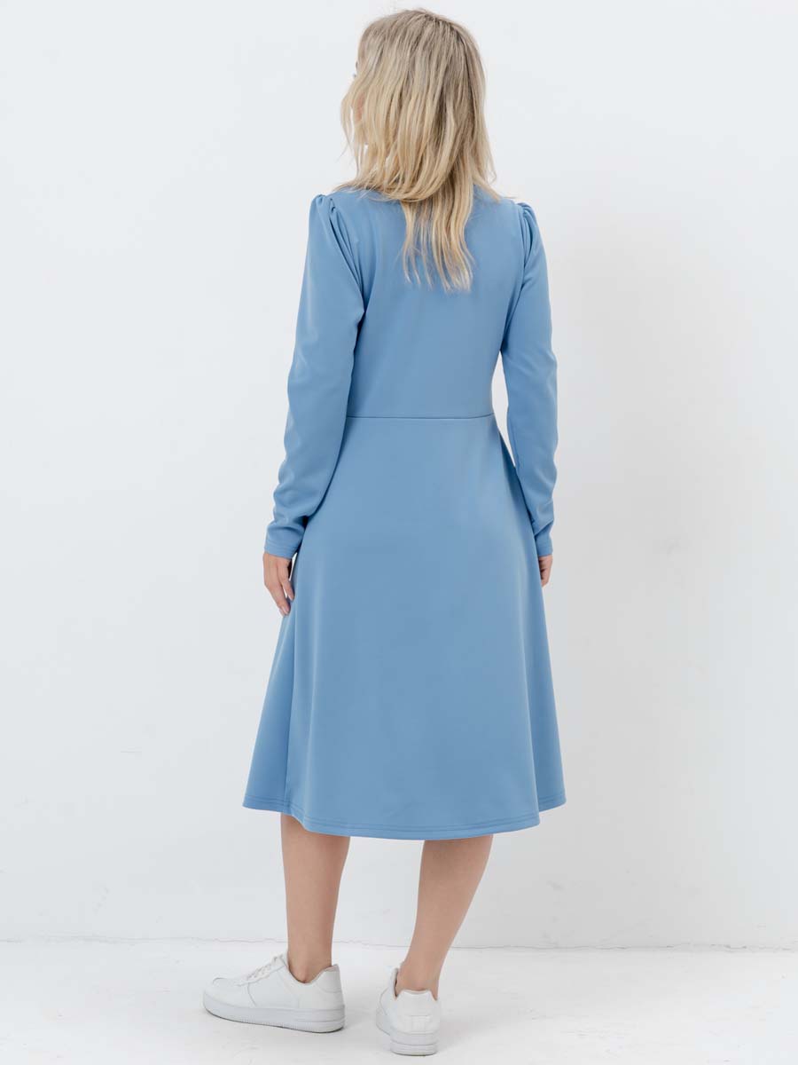 Платье для беременных и кормящих с длинным рукавом в офис голубой