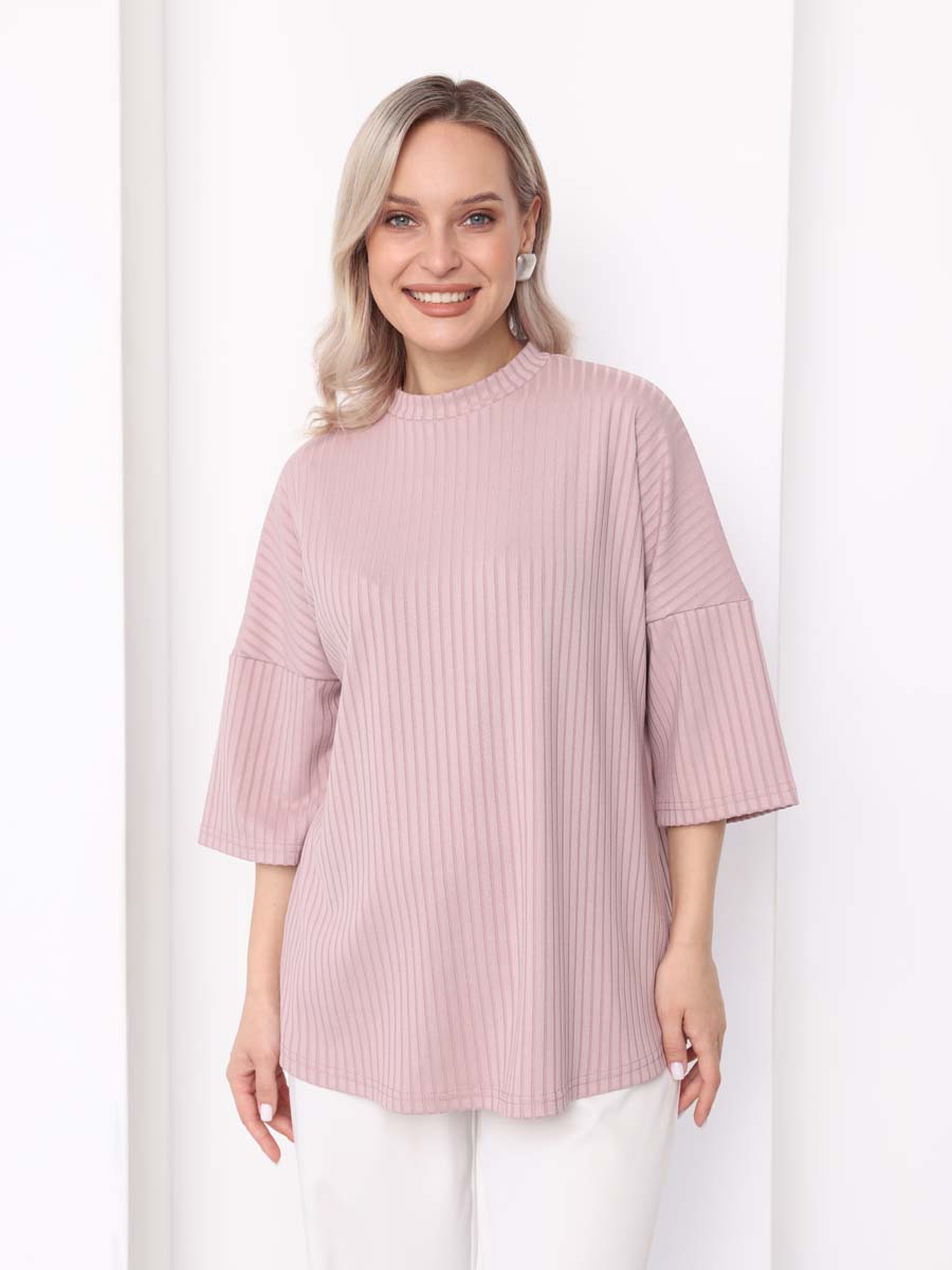 Джемпер оверсайз в рубчик с рукавом 3/4 для беременных пудровый