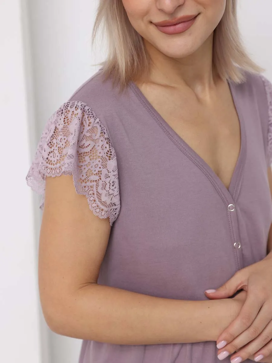 Халат с сорочкой для беременных и кормящих в роддом 21120 кофейный