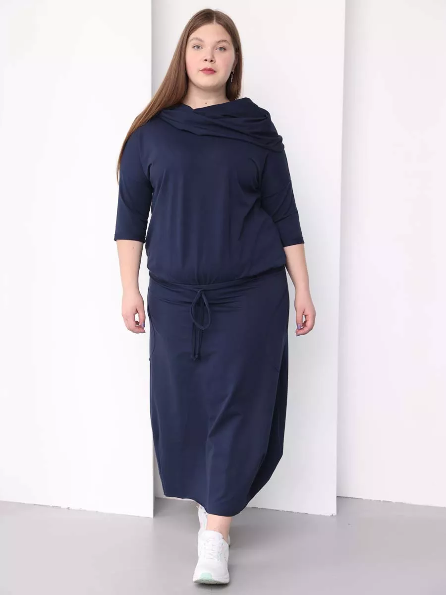 Платье для беременных длинное повседневное в офис plus size синий