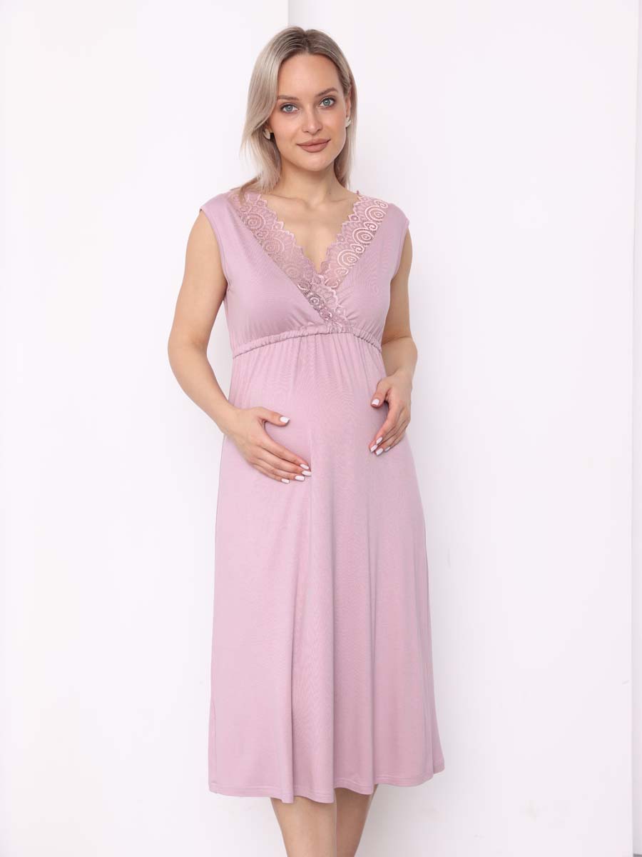 Сорочка ночная для беременных и кормления в роддом пудровый