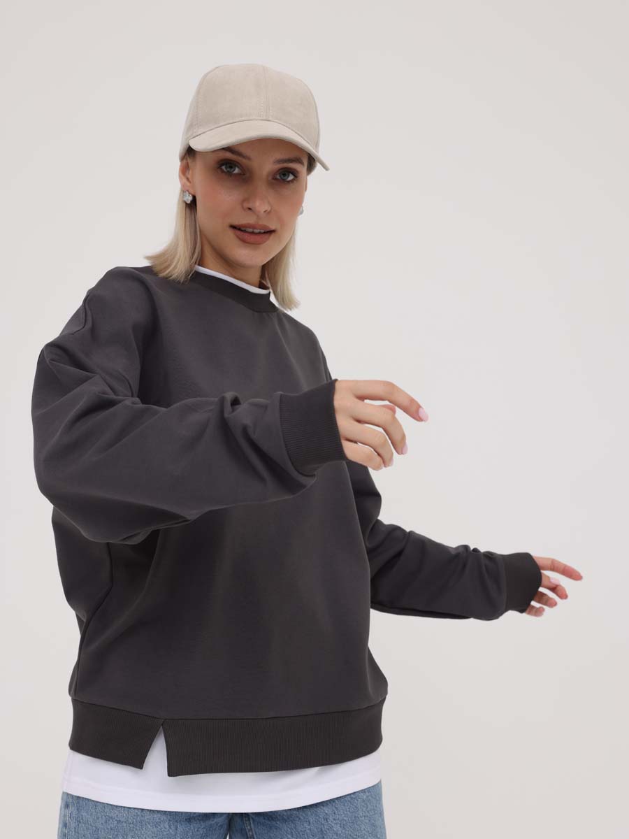 Джемпер женский оверсайз 69714 лонгслив антрацитовый/белый