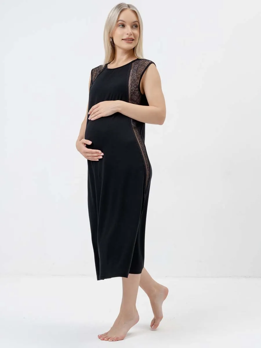 Ночная сорочка для беременных ночнушка в роддом вискоза черный