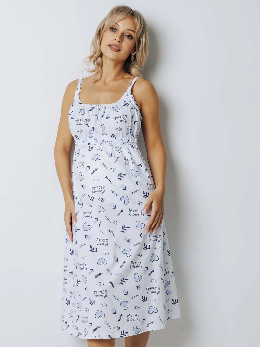 Халат и сорочка для беременных и кормящих в роддом костюм темно-синий/голубой