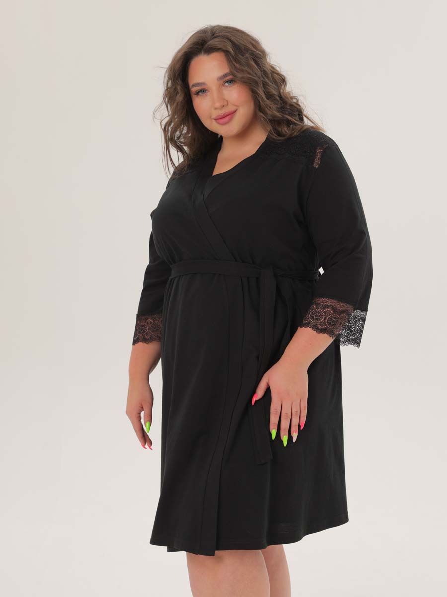 Комплект халат с сорочкой большие размеры костюм в роддом черный