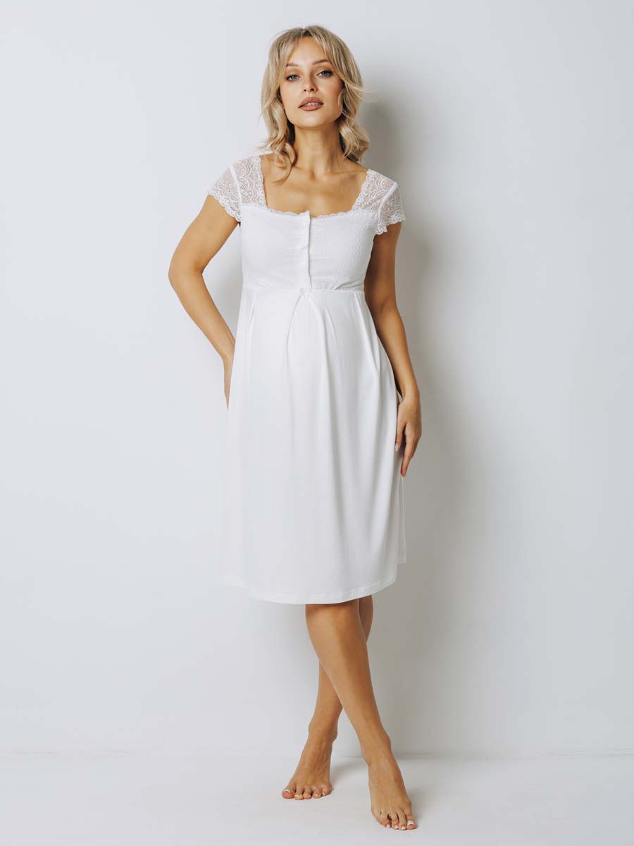 Костюм кружевной халат с сорочкой для беременных 27932 молочный