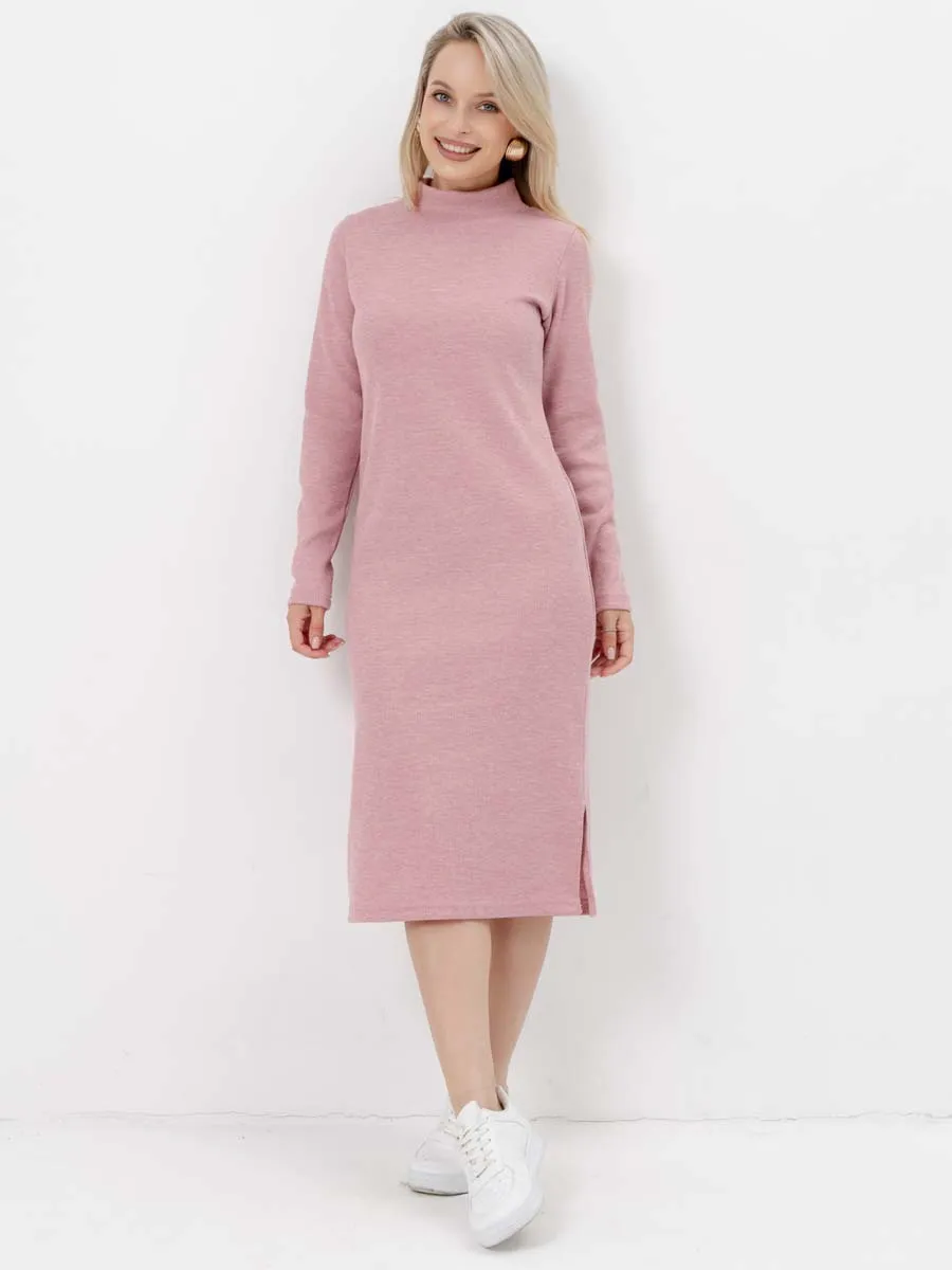 Платье для беременных с длинным рукавом осеннее в офис пудровый