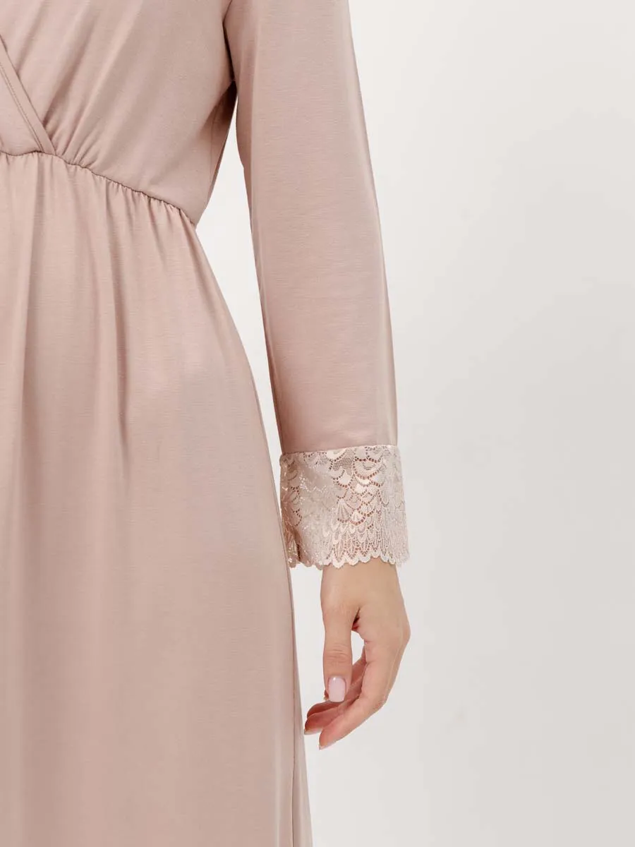 Ночная сорочка для беременных и кормящих домашнее платье бежевый