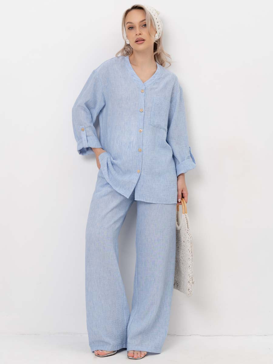 Костюм летний для беременных и кормящих туника брюки голубой