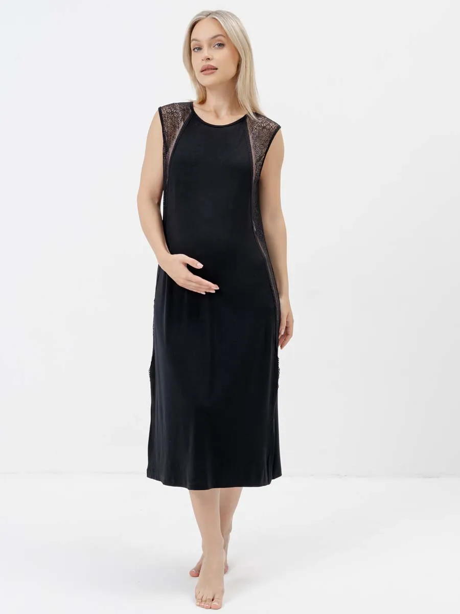 Ночная сорочка для беременных ночнушка в роддом вискоза черный