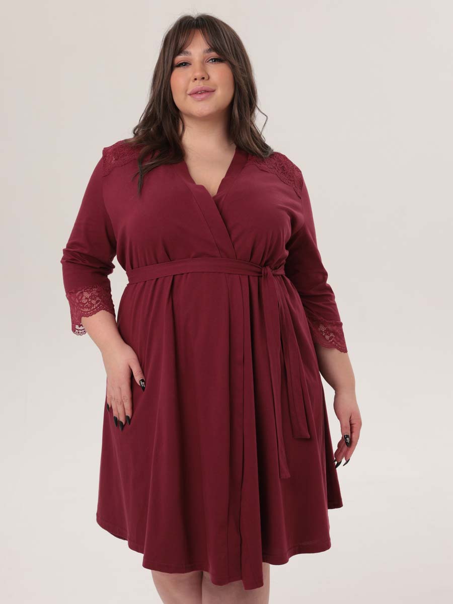 Комплект халат с сорочкой большие размеры костюм в роддом бордовый