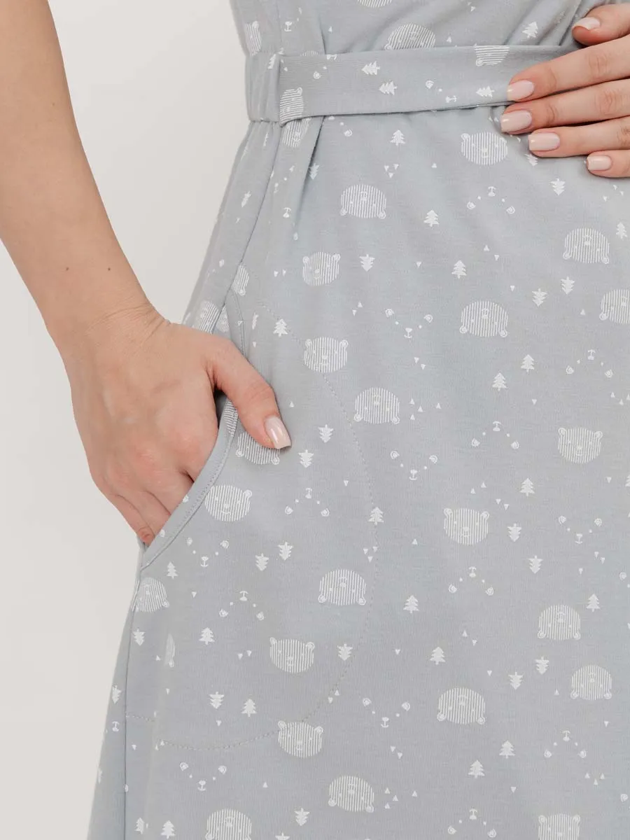 Халат с сорочкой для беременных и кормящих в роддом серый/белый