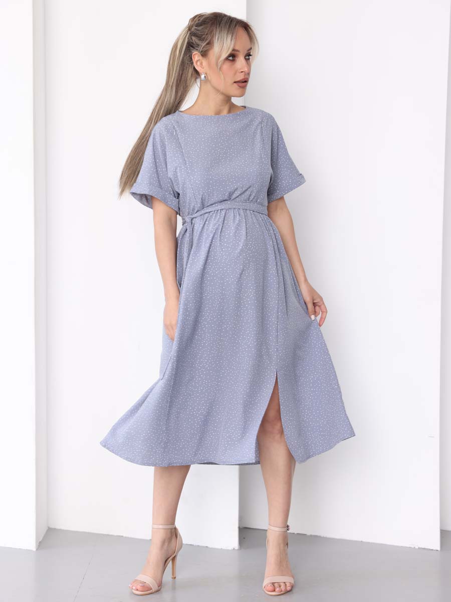 Платье летнее для беременных и кормящих 71412 серый/белый