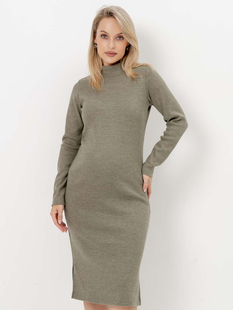Платье для беременных с длинным рукавом осеннее в офис оливковый