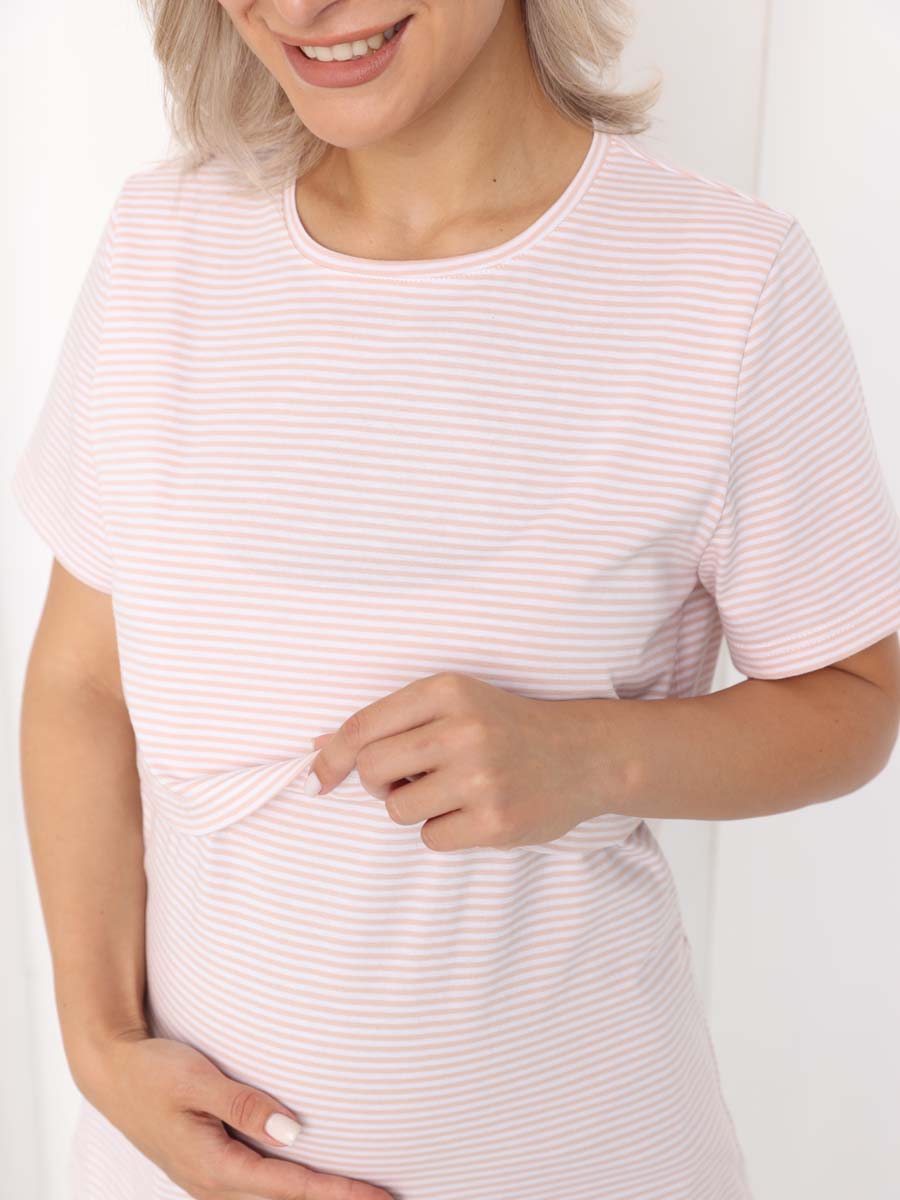 Футболка для беременных и кормящих 73301 белый/бежевый