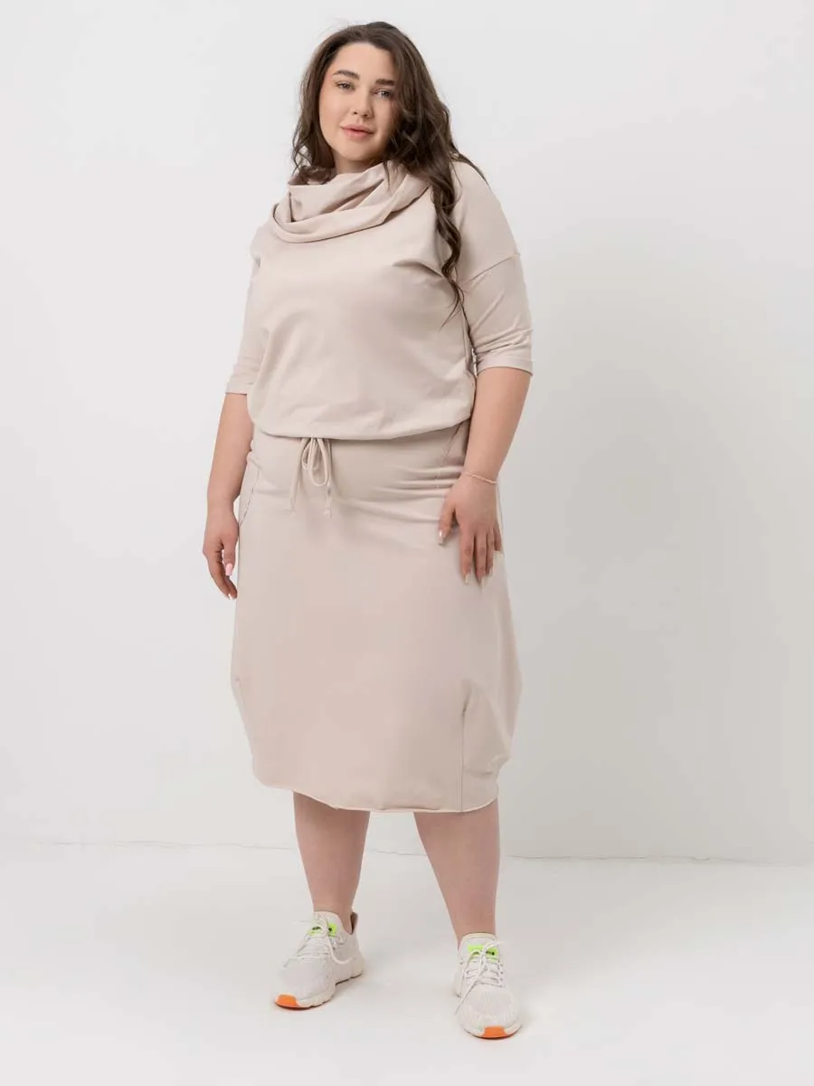 Платье для беременных длинное повседневное в офис plus size бежевый