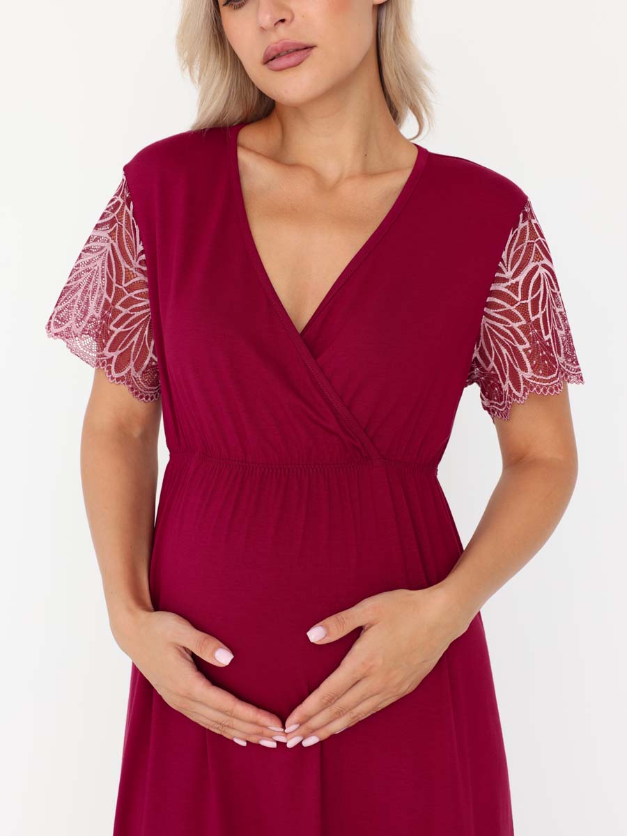 Сорочка ночная для беременных и кормления в роддом сливовый