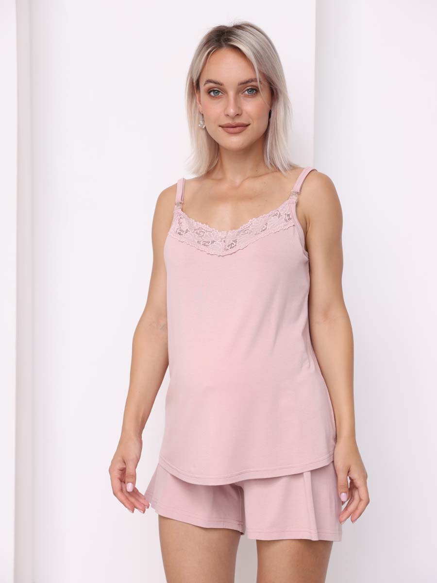 Пеньюар халат майка и топ для беременных и кормящих розовый