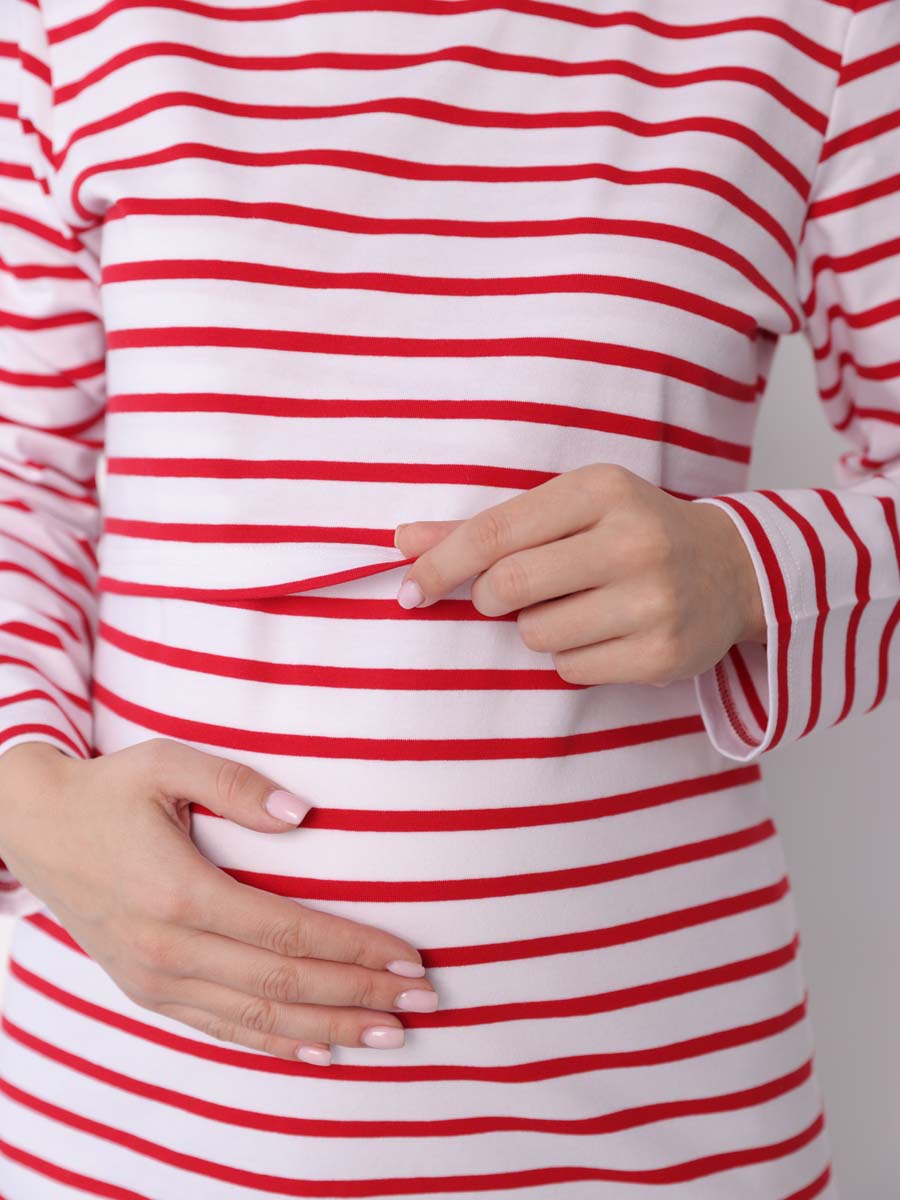 Лонгслив для беременных и кормящих джемпер в офис молочный/красный