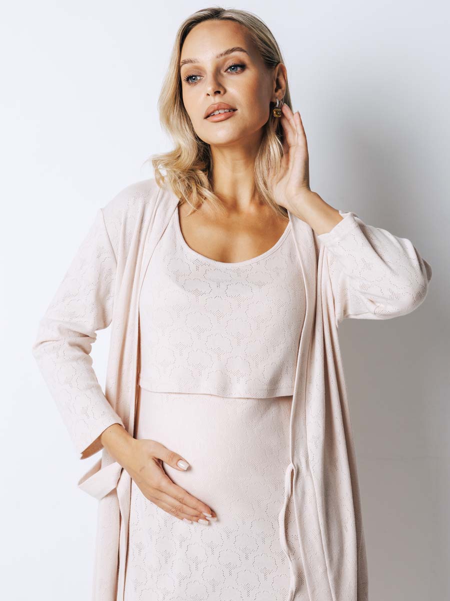 Халат с сорочкой для беременных и кормящих в роддом 22920 бежевый