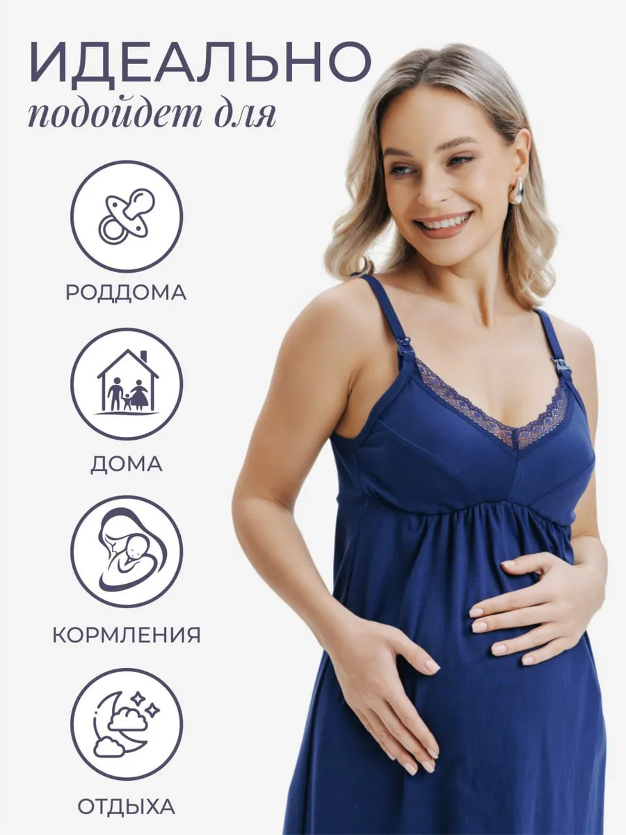 Ночная сорочка в роддом ночнушка для беременных и кормящих синий