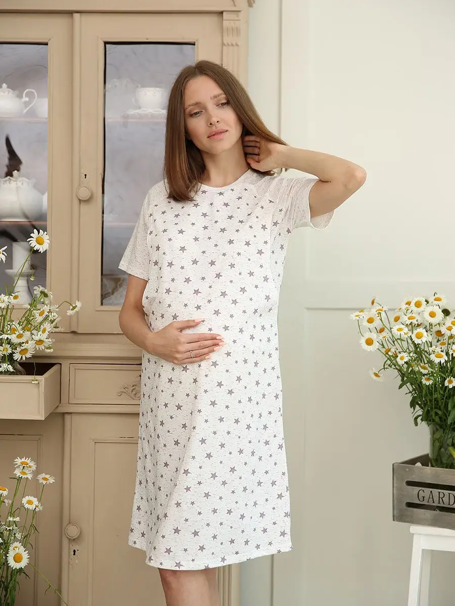 Ночная сорочка 37701 для будущих мам молочный/коричневый