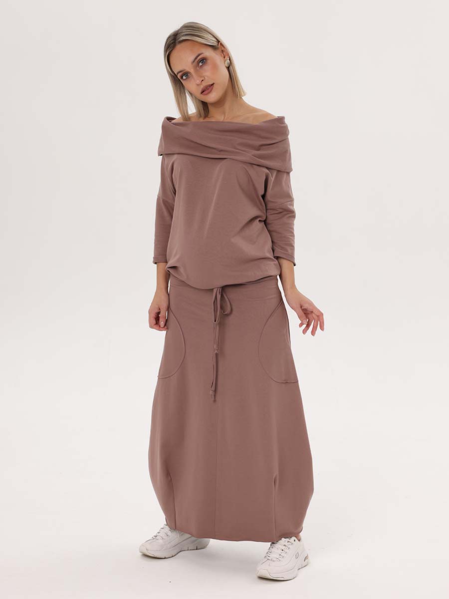Платье женское 55714 повседневное бохо кофейный