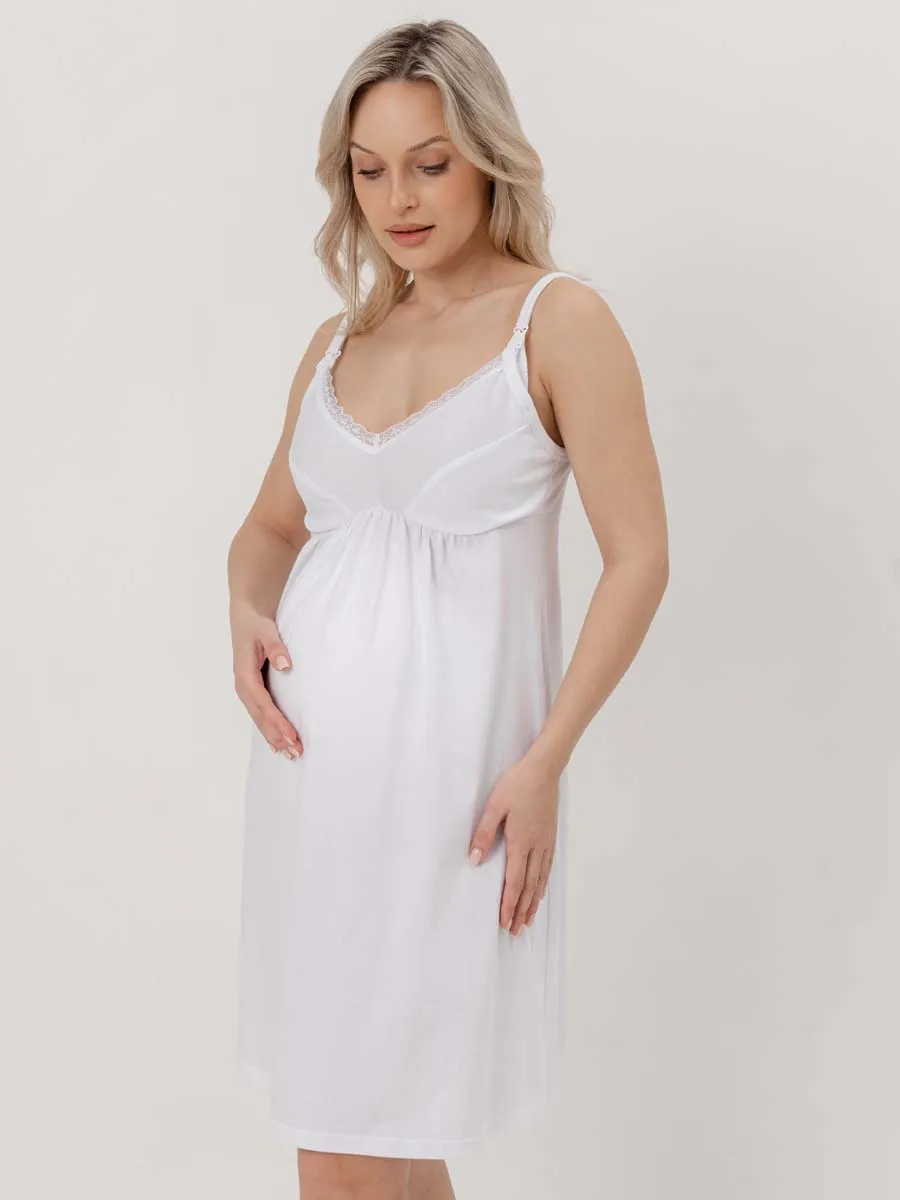 Халат с сорочкой для беременных и кормящих в роддом серый/белый