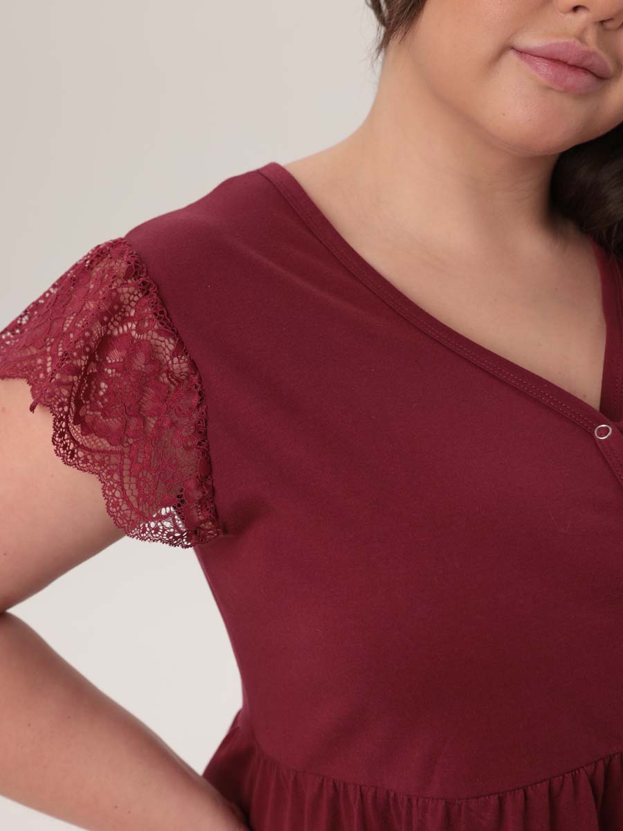 Комплект халат с сорочкой большие размеры костюм в роддом бордовый