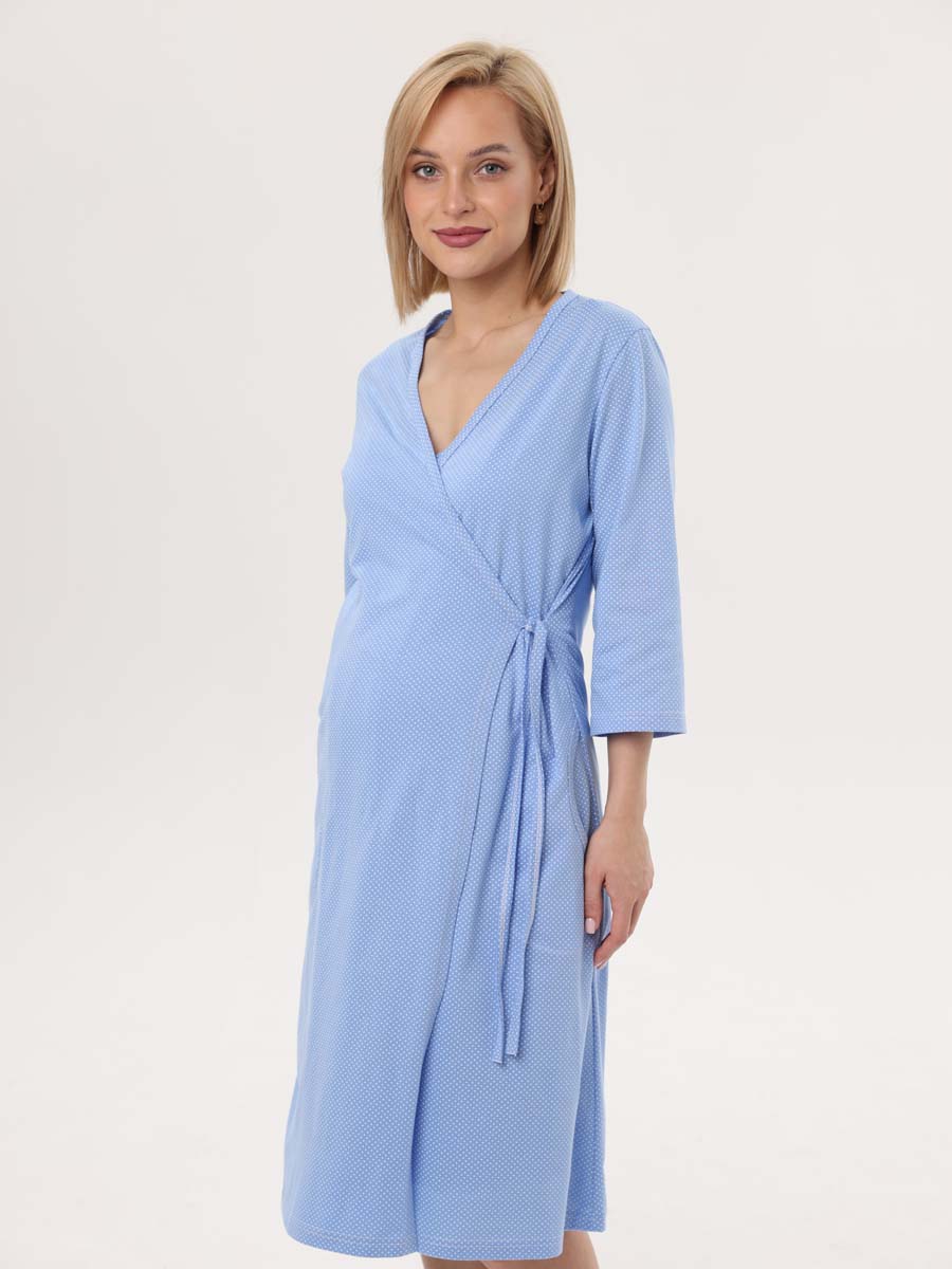Комплект халат с сорочкой 24020 для беременных и кормящих голубой/белый