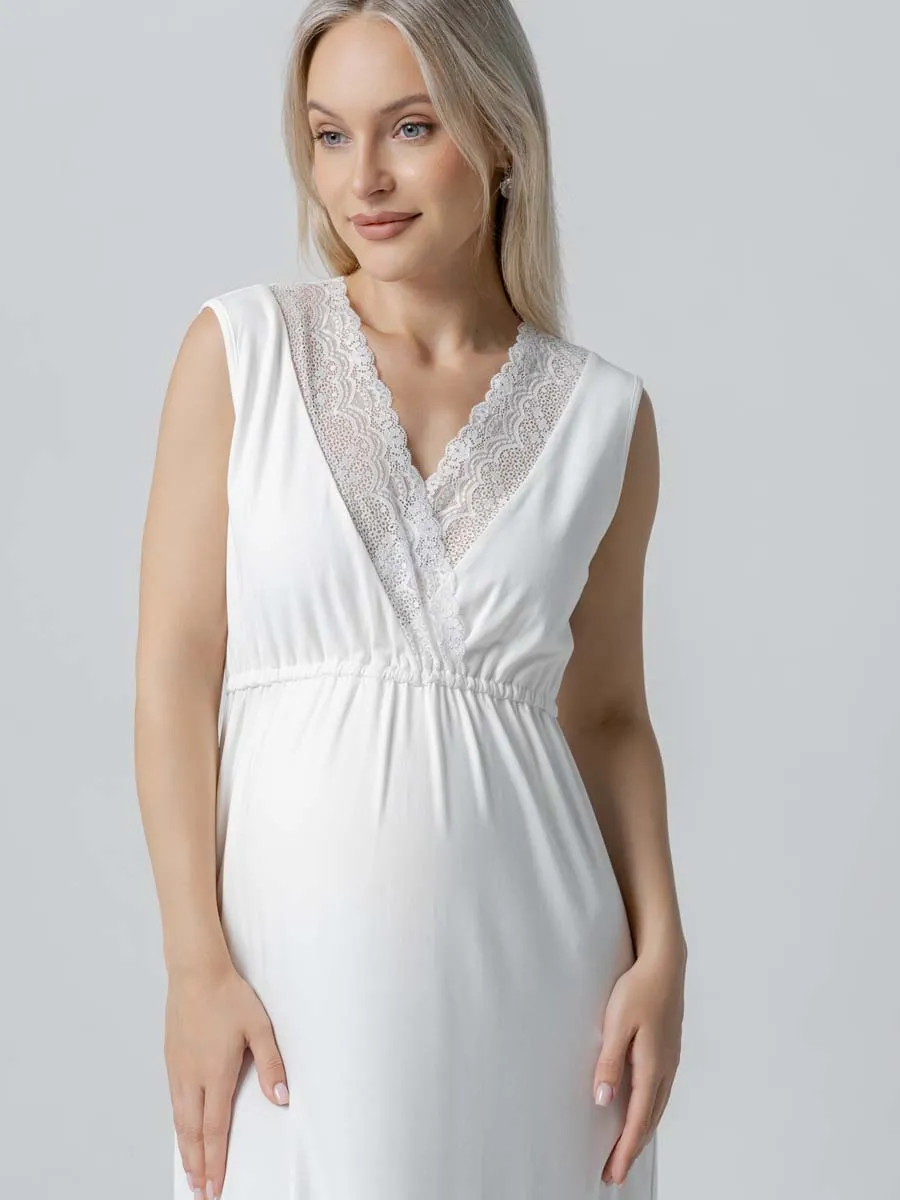 Костюм для беременных халат и сорочка в роддом для кормящих молочный