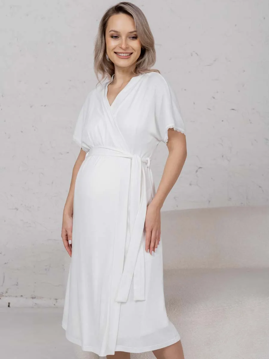 Халат с сорочкой для беременных и кормящих молочный