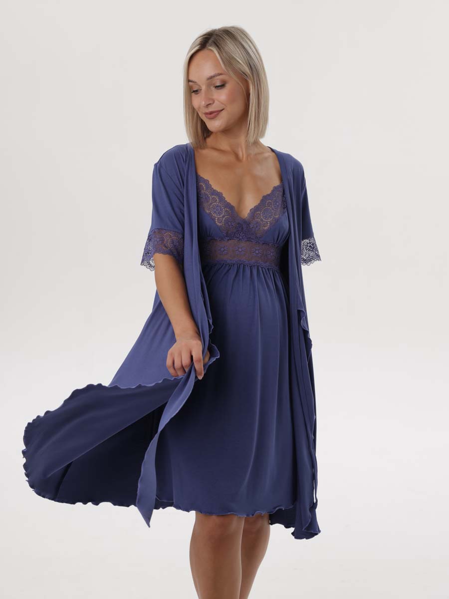 Комплект халат с сорочкой 19332 для беременных и кормящих сапфировый